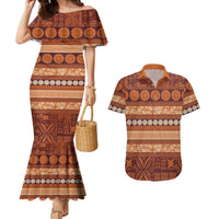 Fiji Marau na Kerisimasi Couples Matching Mermaid Dress and Hawaiian Shirt Gold Tapa Masi Inspired Christmas LT9 Gold - Polynesian Pride