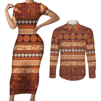 Fiji Marau na Kerisimasi Couples Matching Short Sleeve Bodycon Dress and Long Sleeve Button Shirt Gold Tapa Masi Inspired Christmas LT9 Gold - Polynesian Pride