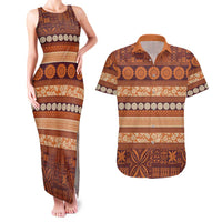 Fiji Marau na Kerisimasi Couples Matching Tank Maxi Dress and Hawaiian Shirt Gold Tapa Masi Inspired Christmas LT9 Gold - Polynesian Pride