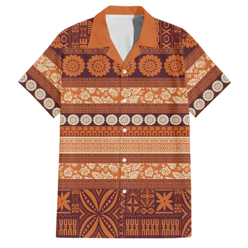 Fiji Marau na Kerisimasi Family Matching Mermaid Dress and Hawaiian Shirt Gold Tapa Masi Inspired Christmas LT9 Dad's Shirt - Short Sleeve Gold - Polynesian Pride