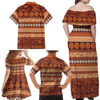 Fiji Marau na Kerisimasi Family Matching Off Shoulder Maxi Dress and Hawaiian Shirt Gold Tapa Masi Inspired Christmas LT9 - Polynesian Pride