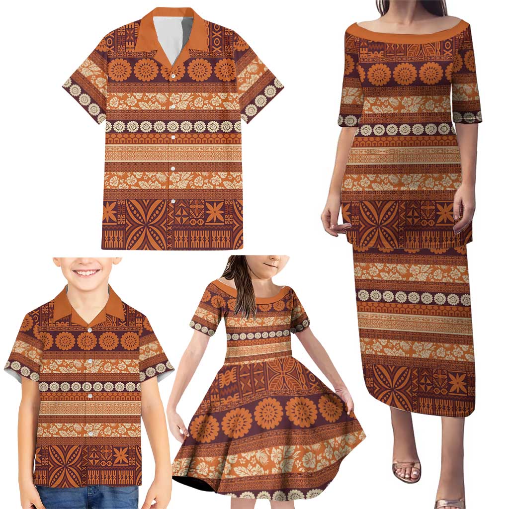 Fiji Marau na Kerisimasi Family Matching Puletasi and Hawaiian Shirt Gold Tapa Masi Inspired Christmas LT9 - Polynesian Pride