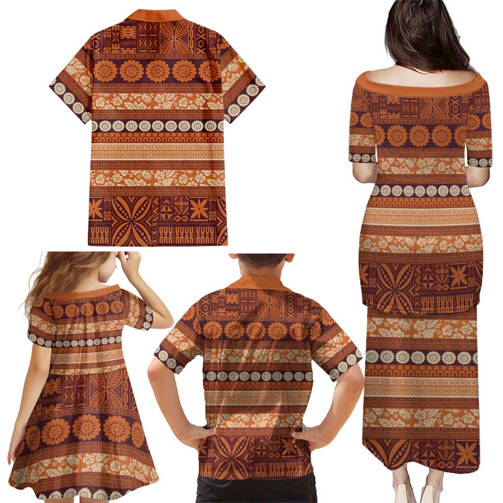 Fiji Marau na Kerisimasi Family Matching Puletasi and Hawaiian Shirt Gold Tapa Masi Inspired Christmas LT9 - Polynesian Pride