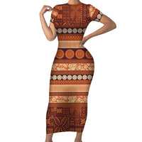 Fiji Marau na Kerisimasi Family Matching Short Sleeve Bodycon Dress and Hawaiian Shirt Gold Tapa Masi Inspired Christmas LT9 Mom's Dress Gold - Polynesian Pride