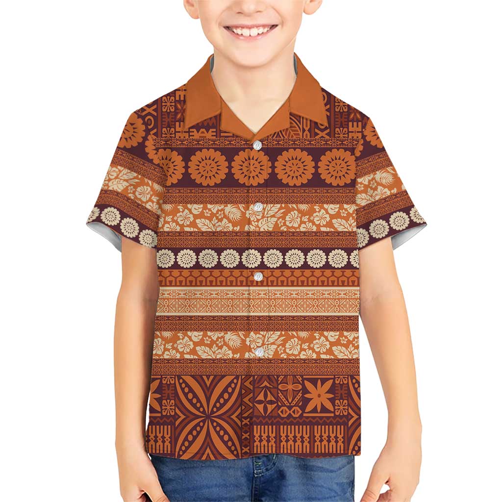 Fiji Marau na Kerisimasi Family Matching Short Sleeve Bodycon Dress and Hawaiian Shirt Gold Tapa Masi Inspired Christmas LT9 Son's Shirt Gold - Polynesian Pride