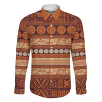 Fiji Marau na Kerisimasi Family Matching Tank Maxi Dress and Hawaiian Shirt Gold Tapa Masi Inspired Christmas LT9 Dad's Shirt - Long Sleeve Gold - Polynesian Pride
