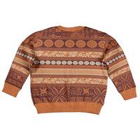Fiji Marau na Kerisimasi Kid Ugly Christmas Sweater Gold Tapa Masi Inspired Christmas LT9 - Polynesian Pride