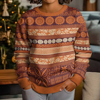 Fiji Marau na Kerisimasi Kid Ugly Christmas Sweater Gold Tapa Masi Inspired Christmas LT9 - Polynesian Pride