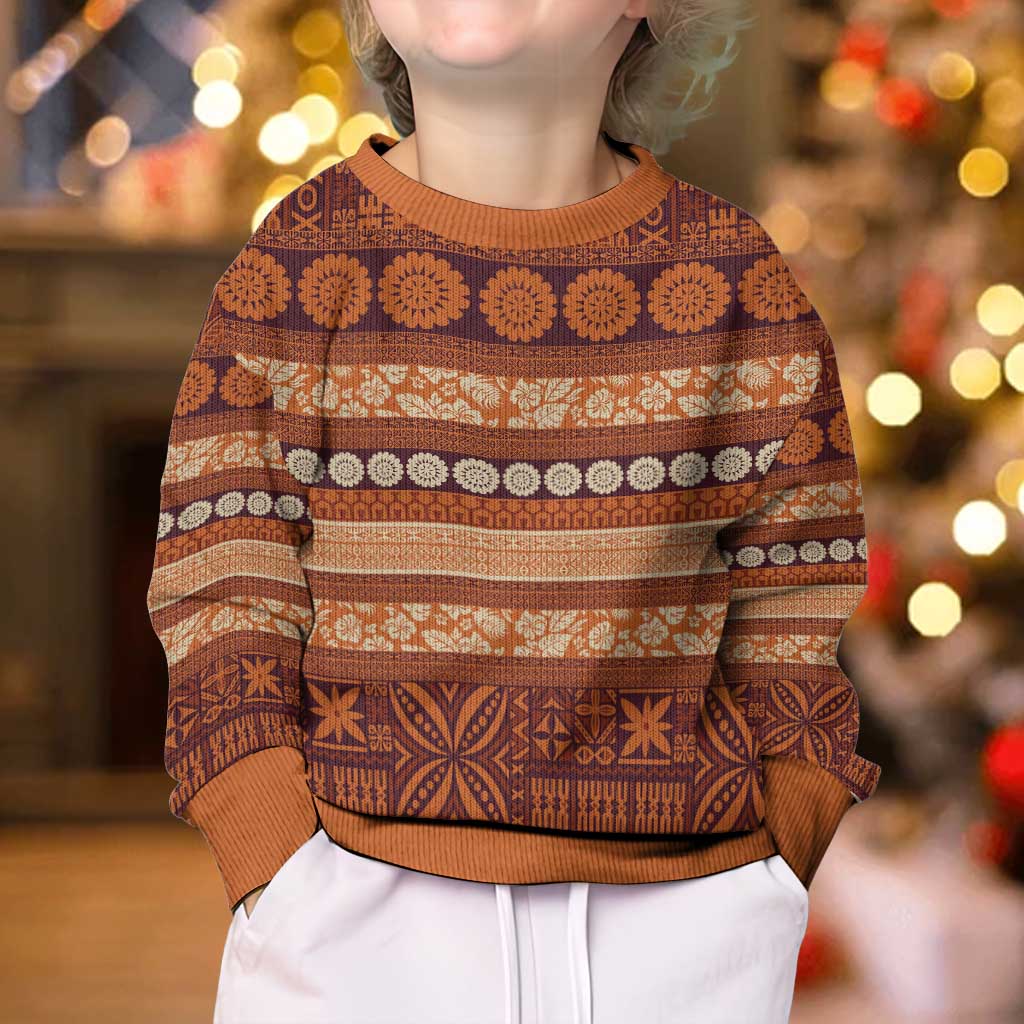 Fiji Marau na Kerisimasi Kid Ugly Christmas Sweater Gold Tapa Masi Inspired Christmas LT9 - Polynesian Pride
