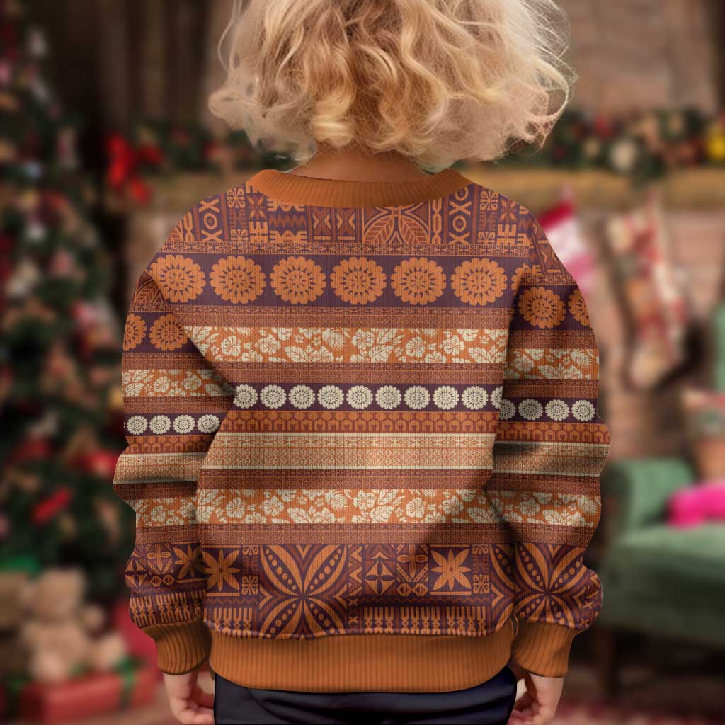 Fiji Marau na Kerisimasi Kid Ugly Christmas Sweater Gold Tapa Masi Inspired Christmas LT9 - Polynesian Pride