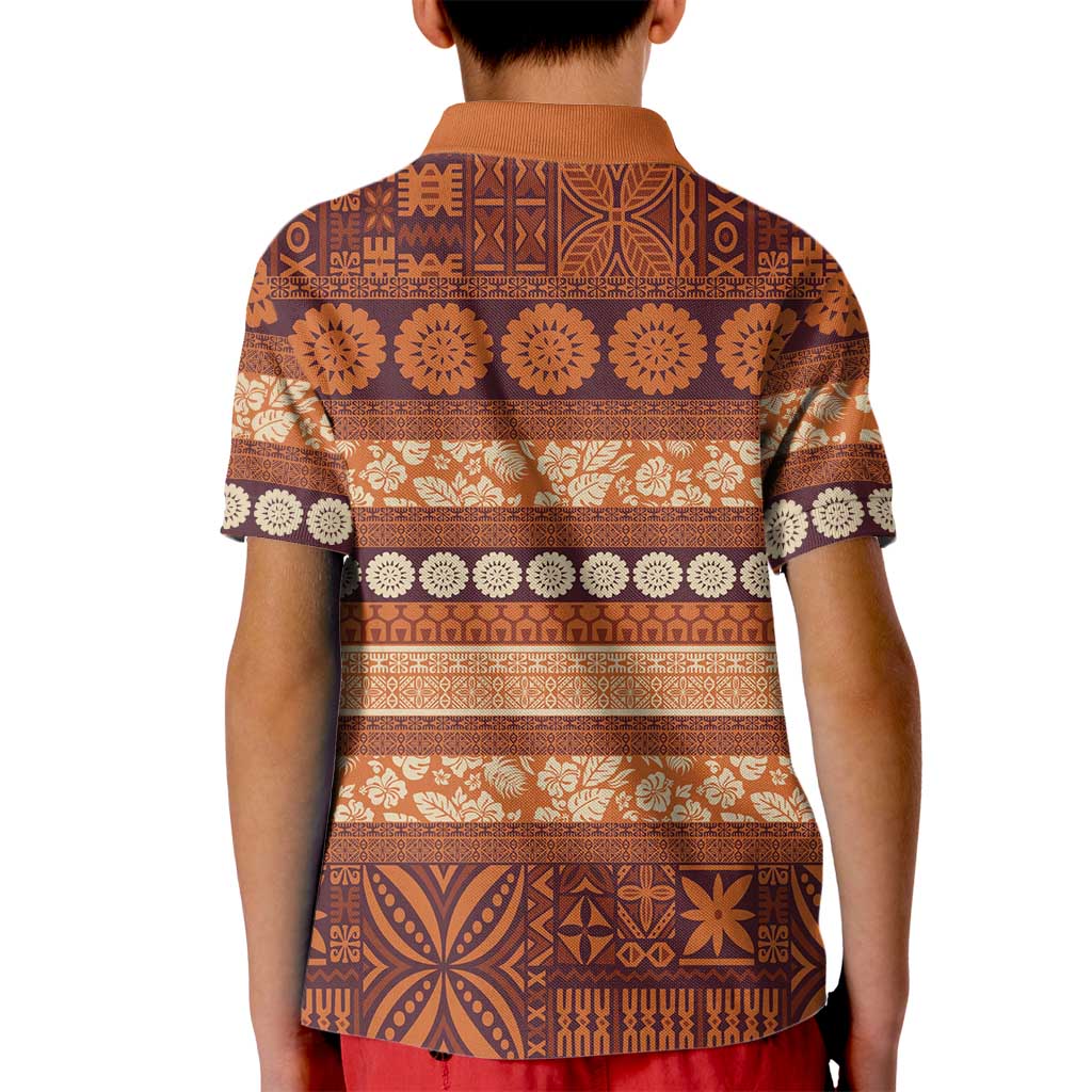 Fiji Marau na Kerisimasi Kid Polo Shirt Gold Tapa Masi Inspired Christmas LT9 - Polynesian Pride