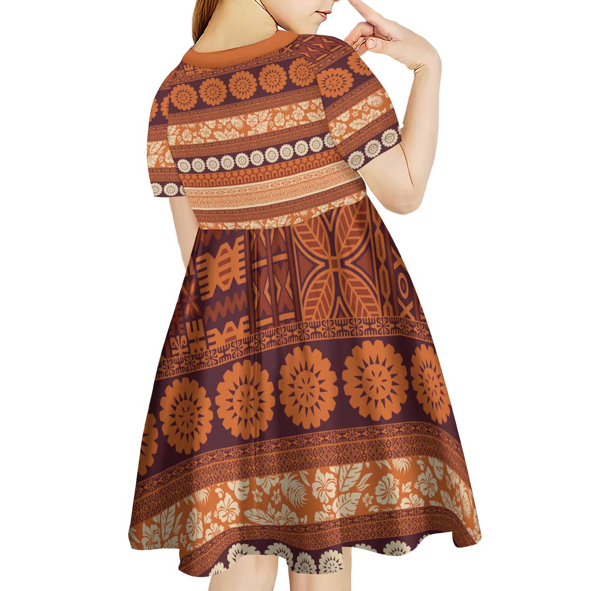Fiji Marau na Kerisimasi Kid Short Sleeve Dress Gold Tapa Masi Inspired Christmas LT9 - Polynesian Pride