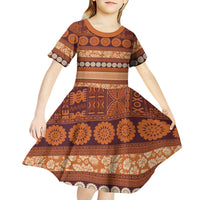 Fiji Marau na Kerisimasi Kid Short Sleeve Dress Gold Tapa Masi Inspired Christmas LT9 - Polynesian Pride