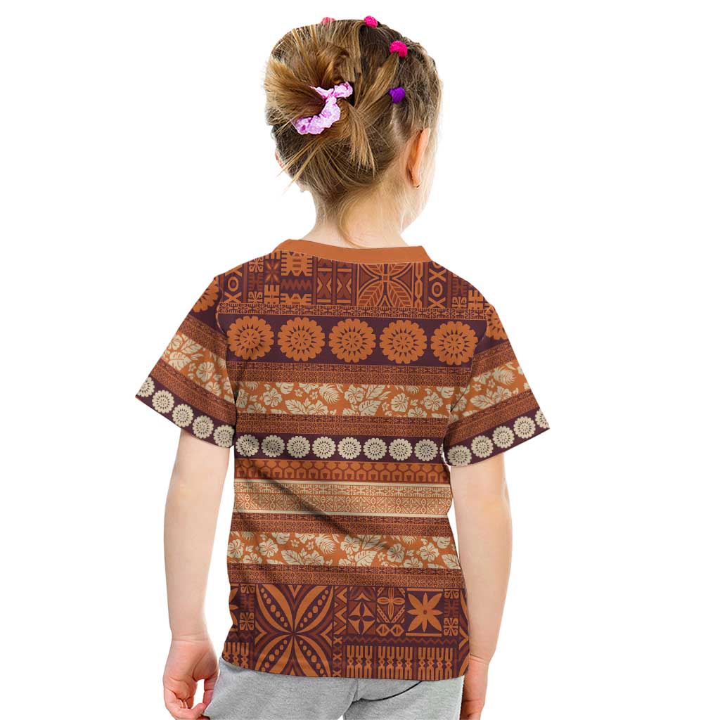 Fiji Marau na Kerisimasi Kid T Shirt Gold Tapa Masi Inspired Christmas LT9 - Polynesian Pride