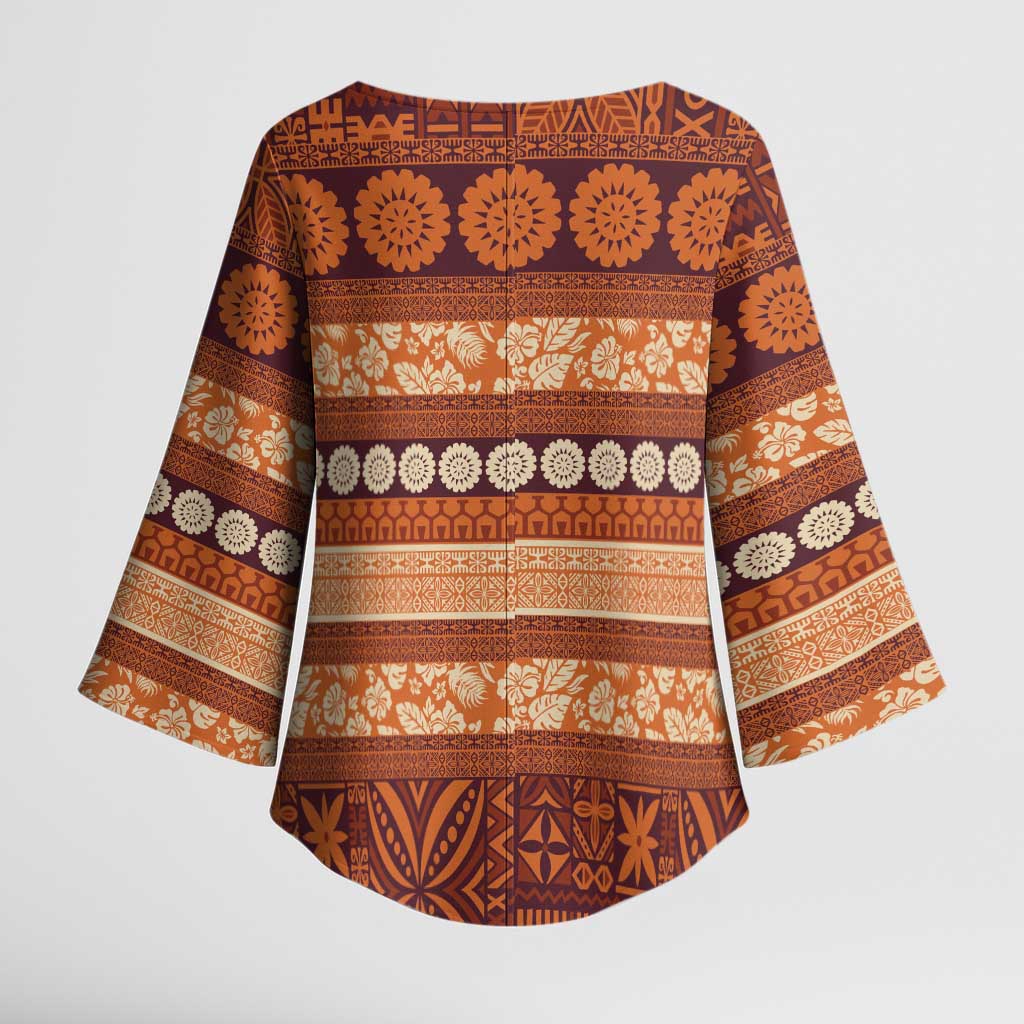 Fiji Marau na Kerisimasi Kimono Sleeve Blouse Gold Tapa Masi Inspired Christmas - Polynesian Pride