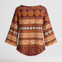 Fiji Marau na Kerisimasi Kimono Sleeve Blouse Gold Tapa Masi Inspired Christmas - Polynesian Pride