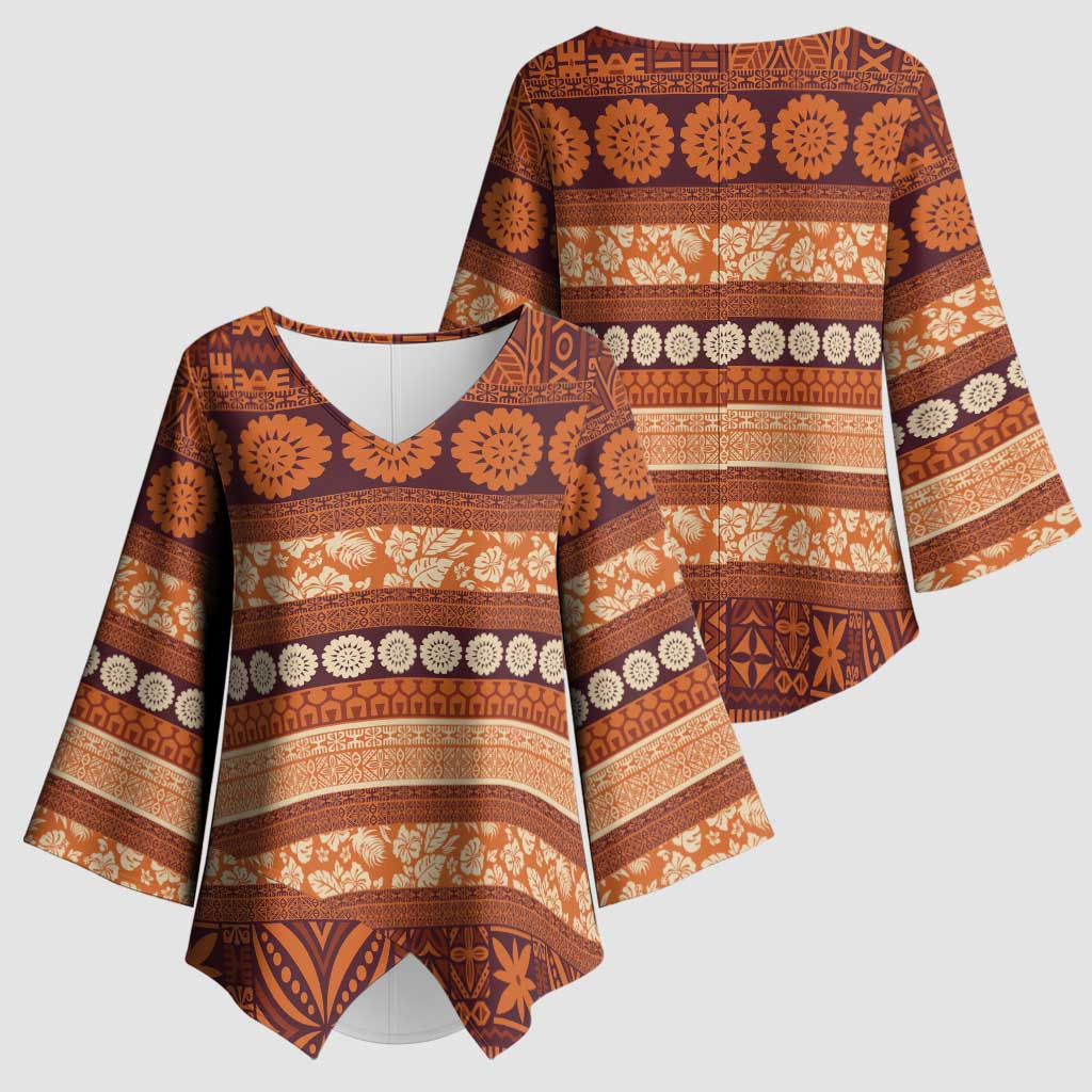 Fiji Marau na Kerisimasi Kimono Sleeve Blouse Gold Tapa Masi Inspired Christmas - Polynesian Pride