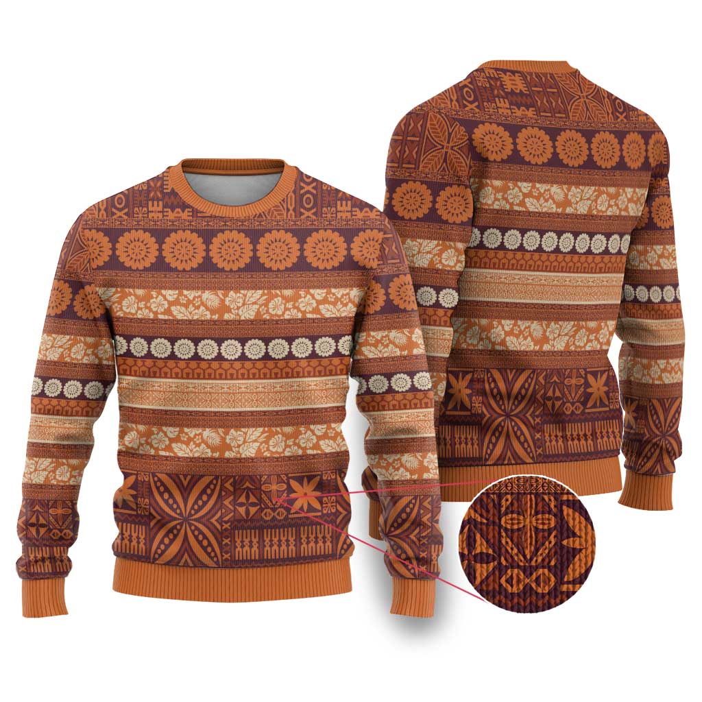 Fiji Marau na Kerisimasi Ugly Christmas Sweater Gold Tapa Masi Inspired Christmas LT9 Gold - Polynesian Pride