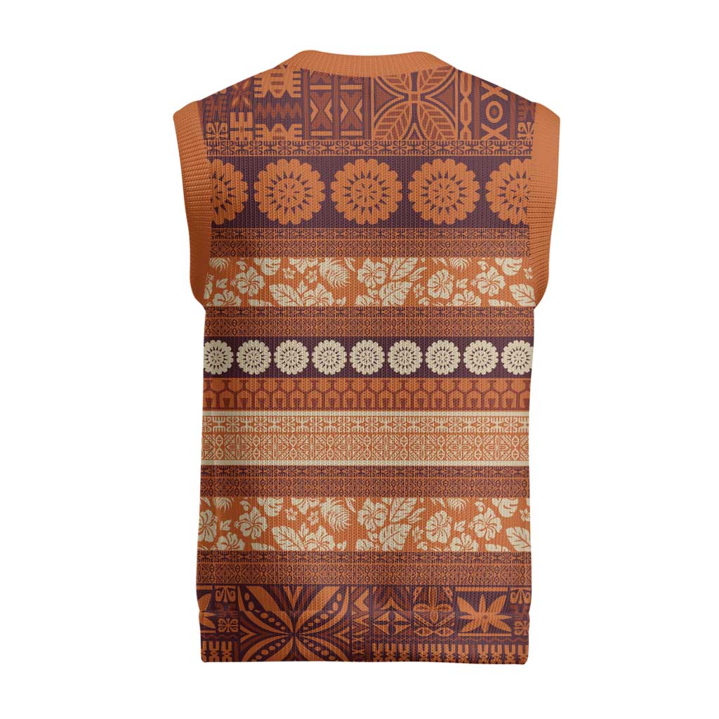 Fiji Marau na Kerisimasi Christmas Knitted V-Neck Vest Gold Tapa Masi Inspired Christmas LT9 - Polynesian Pride