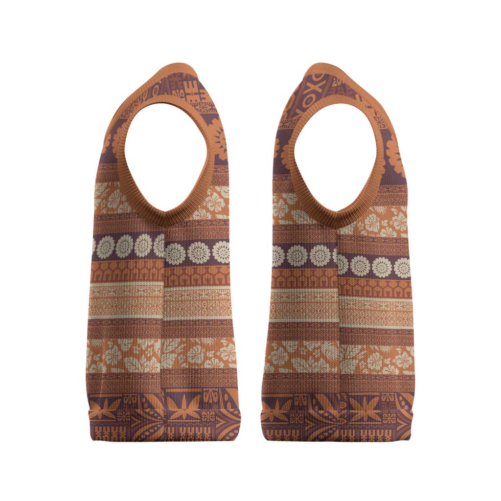 Fiji Marau na Kerisimasi Christmas Knitted V-Neck Vest Gold Tapa Masi Inspired Christmas LT9 - Polynesian Pride
