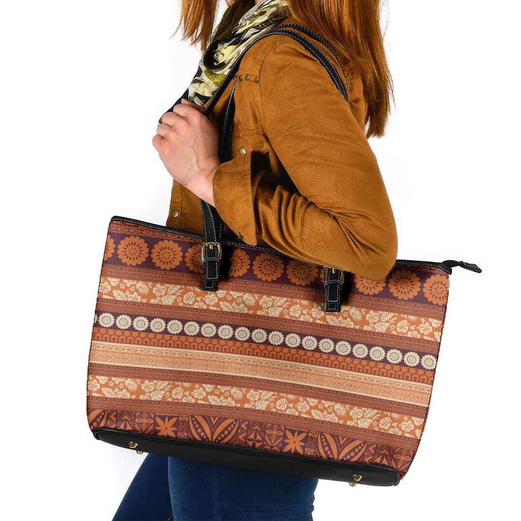 Fiji Marau na Kerisimasi Leather Tote Bag Gold Tapa Masi Inspired Christmas - Polynesian Pride