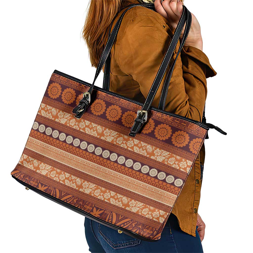 Fiji Marau na Kerisimasi Leather Tote Bag Gold Tapa Masi Inspired Christmas - Polynesian Pride