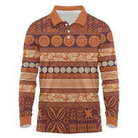 Fiji Marau na Kerisimasi Long Sleeve Polo Shirt Gold Tapa Masi Inspired Christmas LT9 Gold - Polynesian Pride