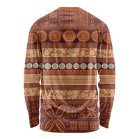 Fiji Marau na Kerisimasi Long Sleeve Shirt Gold Tapa Masi Inspired Christmas LT9 - Polynesian Pride