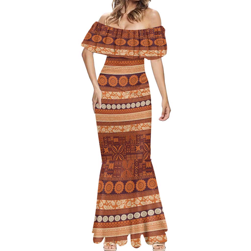 Fiji Marau na Kerisimasi Mermaid Dress Gold Tapa Masi Inspired Christmas LT9 - Polynesian Pride