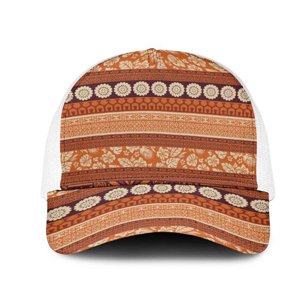 Fiji Marau na Kerisimasi Mesh Trucker Cap Gold Tapa Masi Inspired Christmas LT9 One Size White Gold - Polynesian Pride