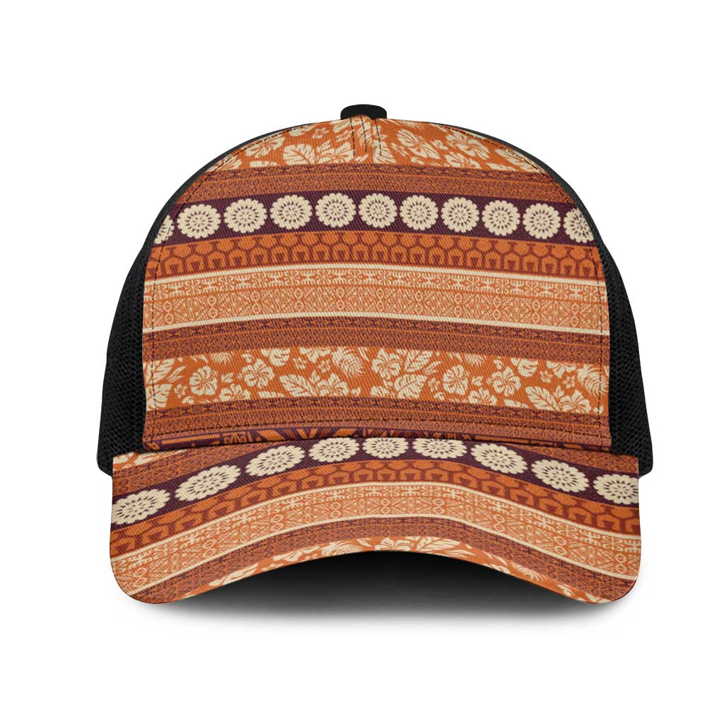 Fiji Marau na Kerisimasi Mesh Trucker Cap Gold Tapa Masi Inspired Christmas LT9 One Size Black Gold - Polynesian Pride