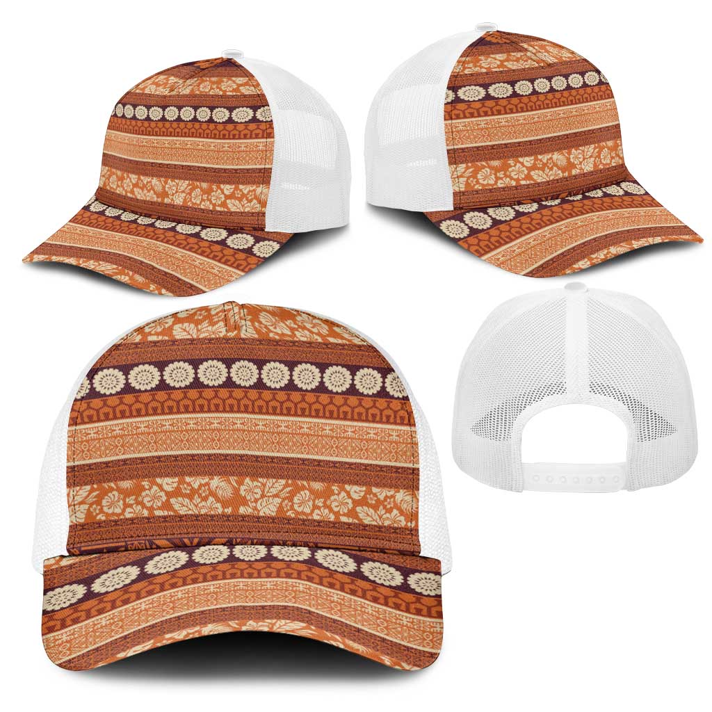 Fiji Marau na Kerisimasi Mesh Trucker Cap Gold Tapa Masi Inspired Christmas LT9 - Polynesian Pride