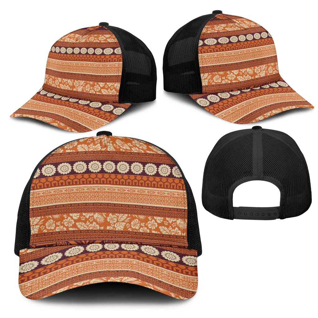 Fiji Marau na Kerisimasi Mesh Trucker Cap Gold Tapa Masi Inspired Christmas LT9 - Polynesian Pride