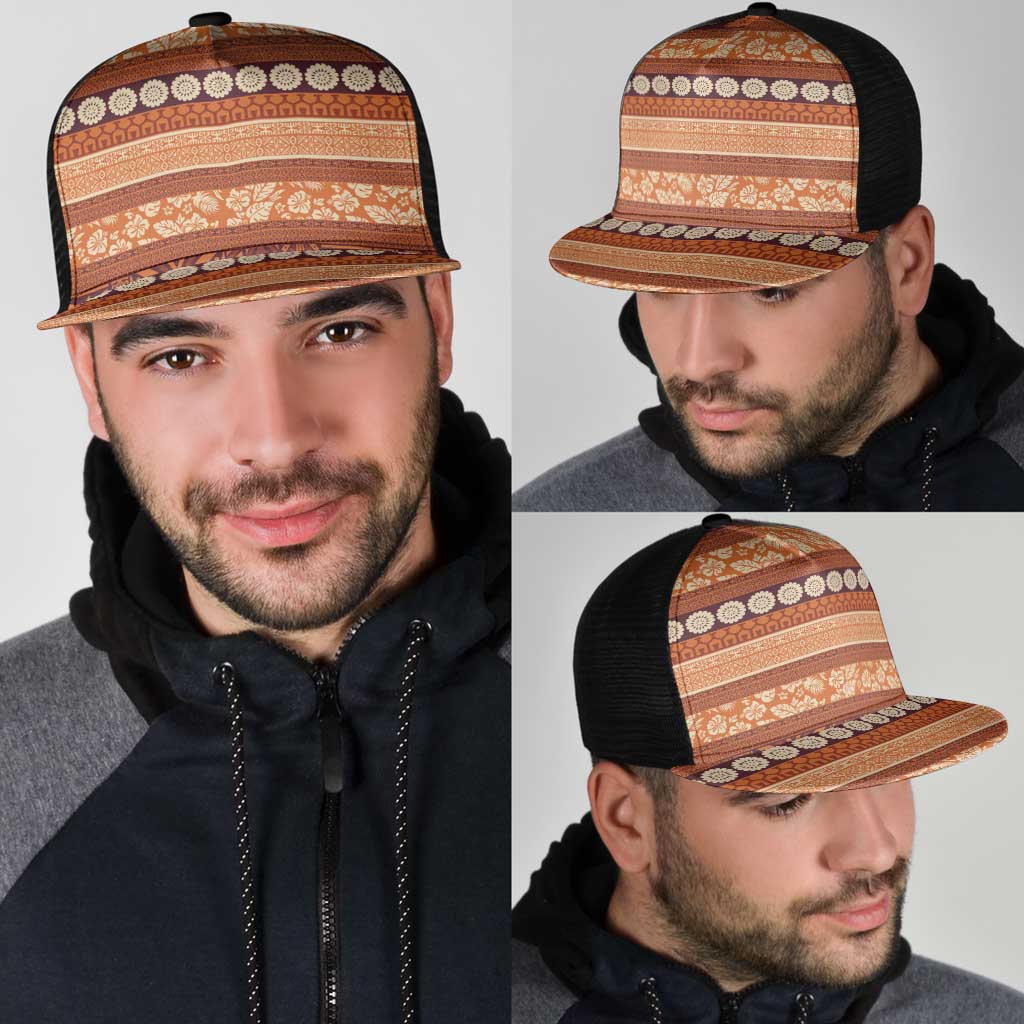Fiji Marau na Kerisimasi Mesh Trucker Cap Gold Tapa Masi Inspired Christmas LT9 - Polynesian Pride