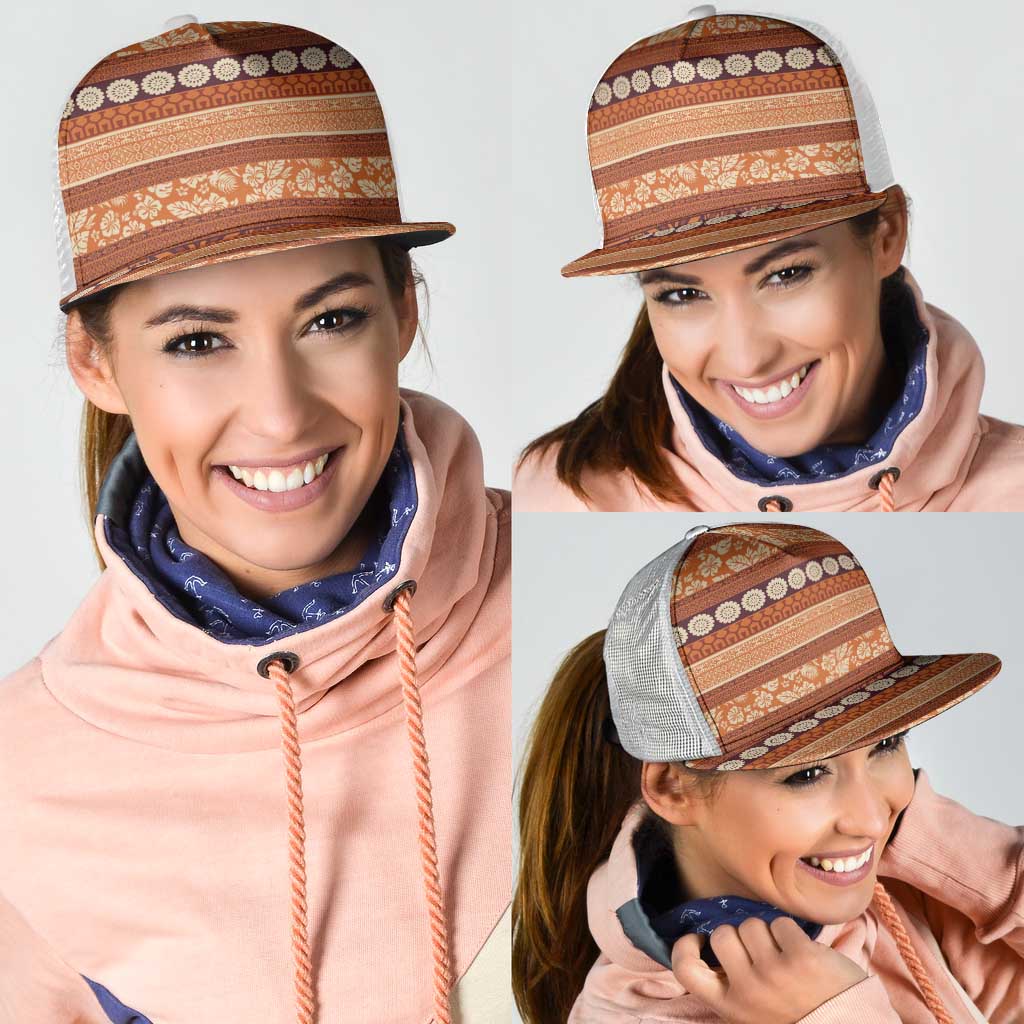 Fiji Marau na Kerisimasi Mesh Trucker Cap Gold Tapa Masi Inspired Christmas LT9 - Polynesian Pride