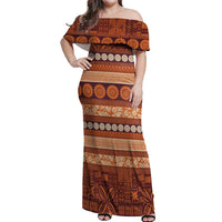Fiji Marau na Kerisimasi Off Shoulder Maxi Dress Gold Tapa Masi Inspired Christmas LT9 Women Gold - Polynesian Pride