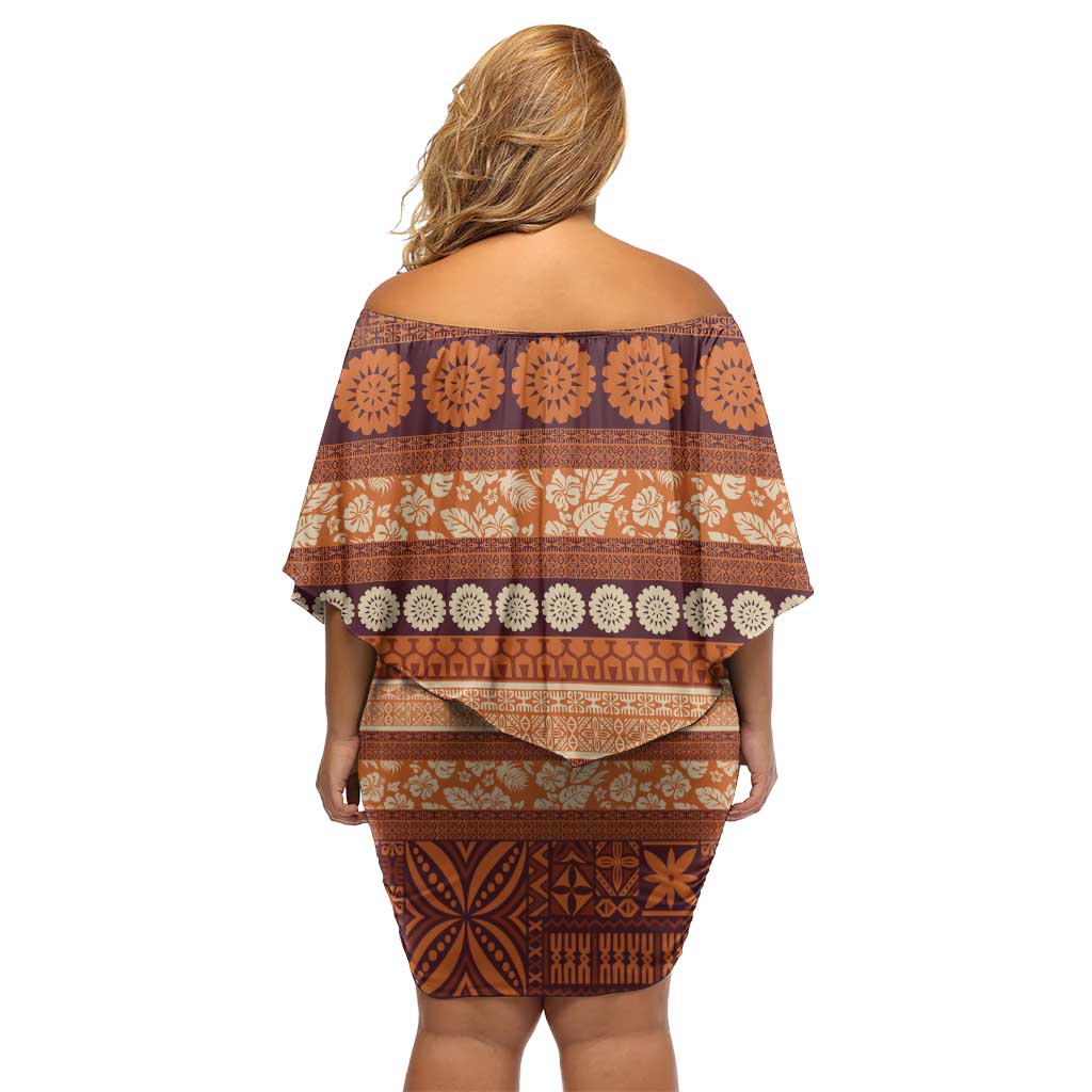 Fiji Marau na Kerisimasi Off Shoulder Short Dress Gold Tapa Masi Inspired Christmas LT9 - Polynesian Pride