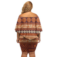 Fiji Marau na Kerisimasi Off Shoulder Short Dress Gold Tapa Masi Inspired Christmas LT9 - Polynesian Pride