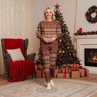 Fiji Marau na Kerisimasi Christmas Pajama Set Gold Tapa Masi Inspired Christmas LT9 Women Gold - Polynesian Pride