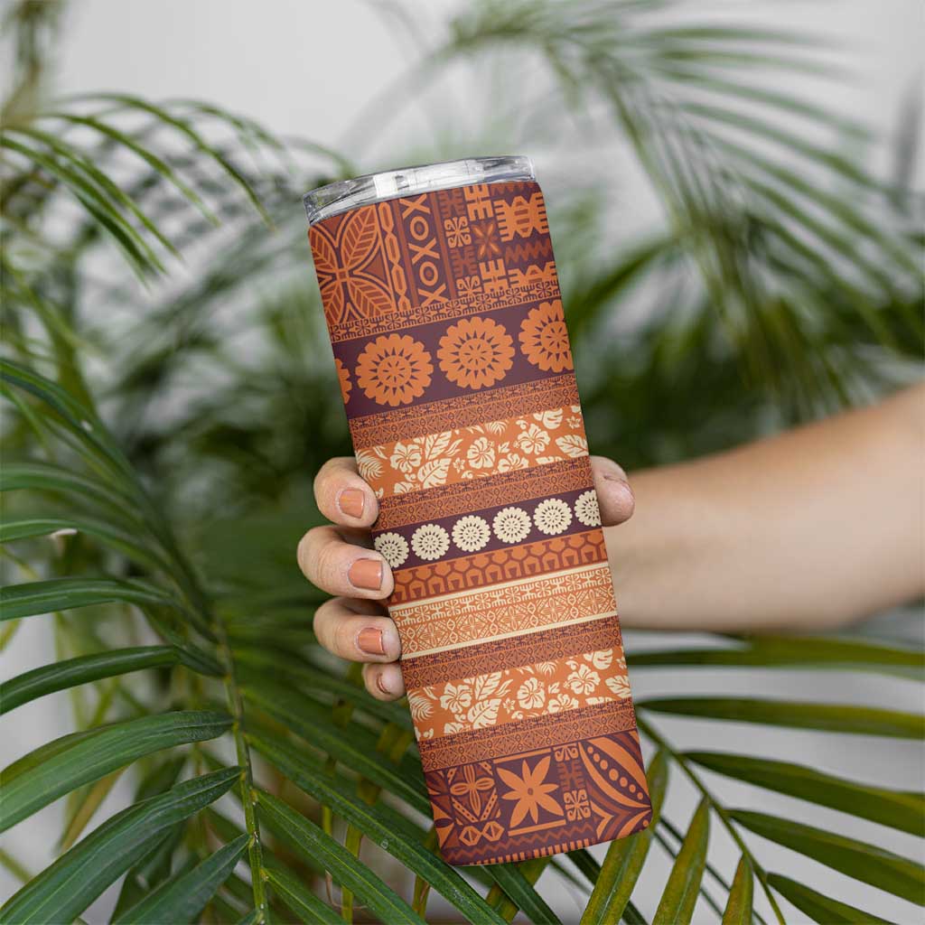 Fiji Marau na Kerisimasi Skinny Tumbler Gold Tapa Masi Inspired Christmas LT9 - Polynesian Pride