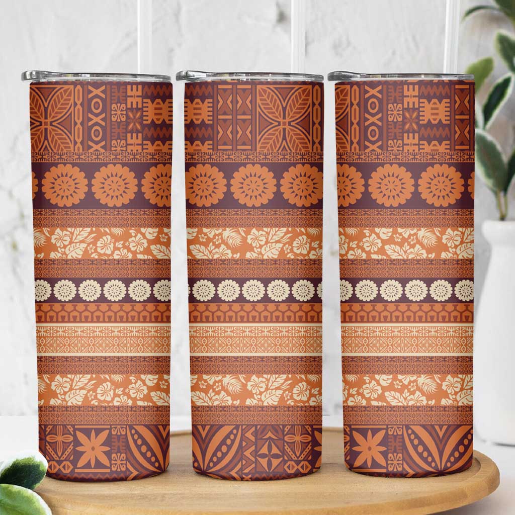 Fiji Marau na Kerisimasi Skinny Tumbler Gold Tapa Masi Inspired Christmas LT9 - Polynesian Pride