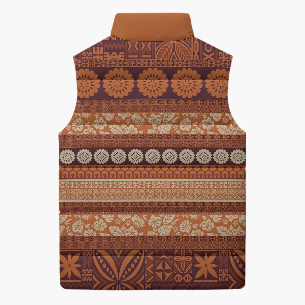 Fiji Marau na Kerisimasi Sleeveless Puffer Jacket Gold Tapa Masi Inspired Christmas - Polynesian Pride