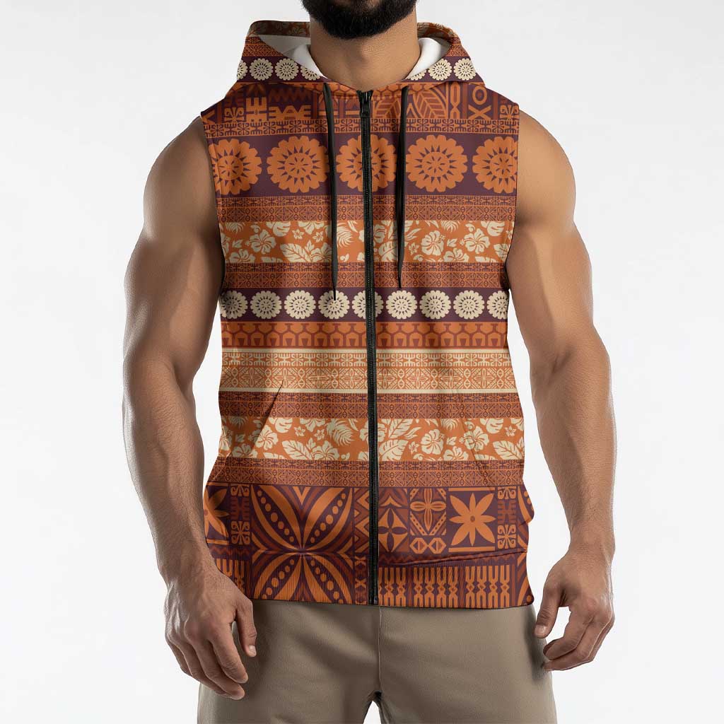 Fiji Marau na Kerisimasi Sleeveless Zip Hoodie Gold Tapa Masi Inspired Christmas LT9 - Polynesian Pride