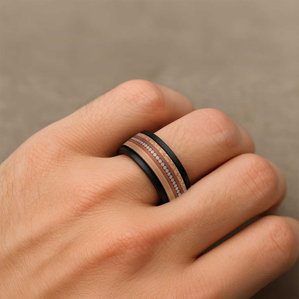Fiji Marau na Kerisimasi Spinner Ring Gold Tapa Masi Inspired Christmas - Polynesian Pride