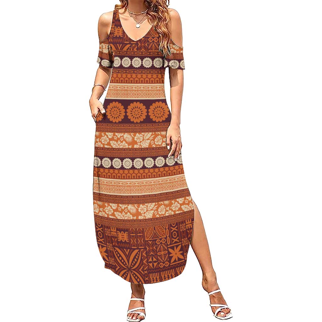Fiji Marau na Kerisimasi Summer Maxi Dress Gold Tapa Masi Inspired Christmas - Polynesian Pride