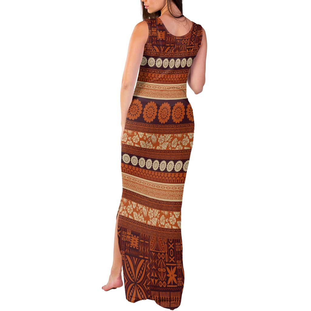 Fiji Marau na Kerisimasi Tank Maxi Dress Gold Tapa Masi Inspired Christmas LT9 - Polynesian Pride
