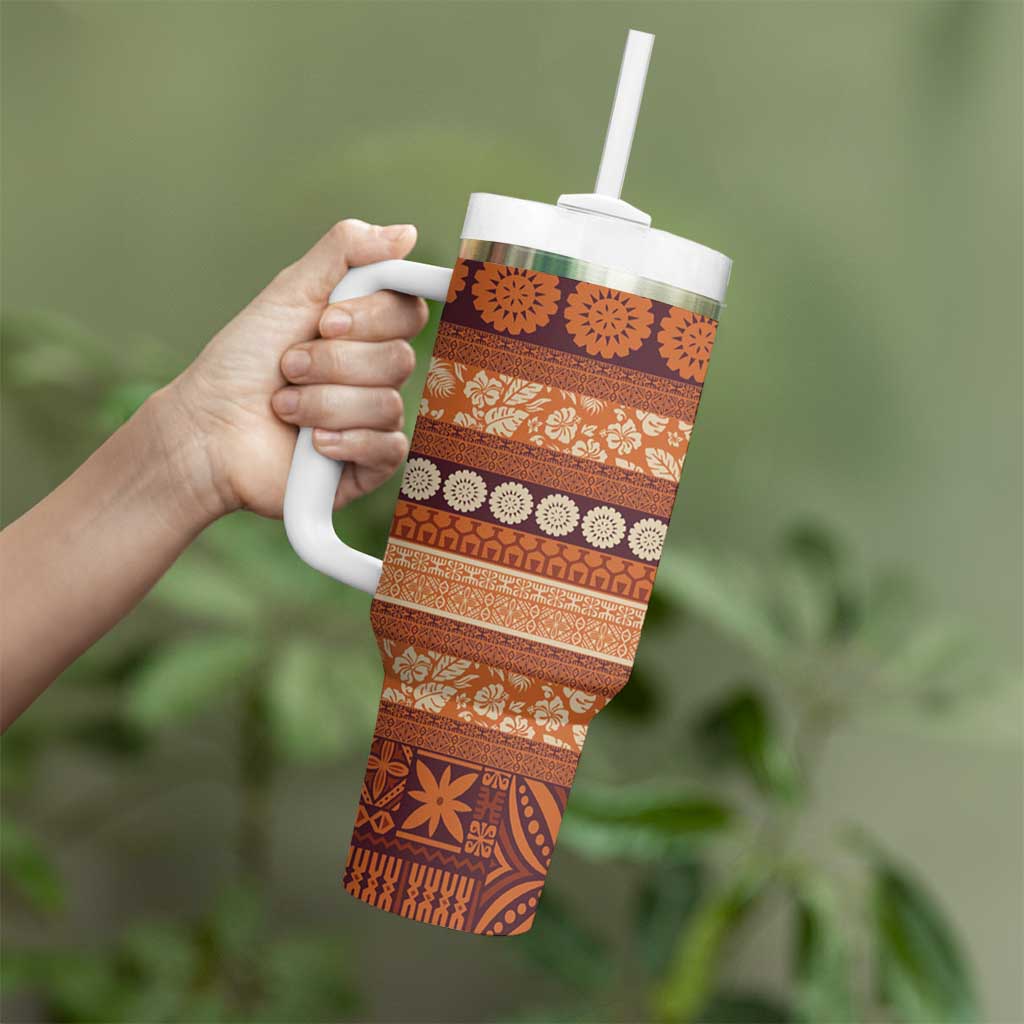 Fiji Marau na Kerisimasi Tumbler With Handle Gold Tapa Masi Inspired Christmas - Polynesian Pride