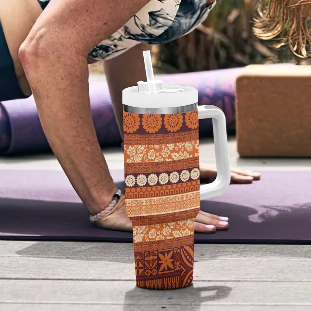 Fiji Marau na Kerisimasi Tumbler With Handle Gold Tapa Masi Inspired Christmas - Polynesian Pride