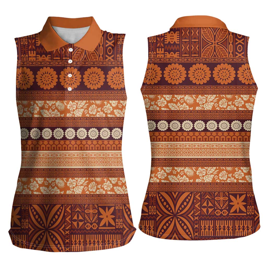 Fiji Marau na Kerisimasi Women Sleeveless Polo Shirt Gold Tapa Masi Inspired Christmas LT9 - Polynesian Pride
