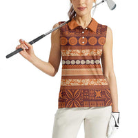 Fiji Marau na Kerisimasi Women Sleeveless Polo Shirt Gold Tapa Masi Inspired Christmas LT9 - Polynesian Pride